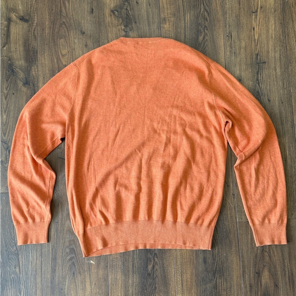 Polo Ralph Lauren Men's V Neck Sweater 100% Pima Cotton Orange W/ Green Pony M - Picture 4 of 6